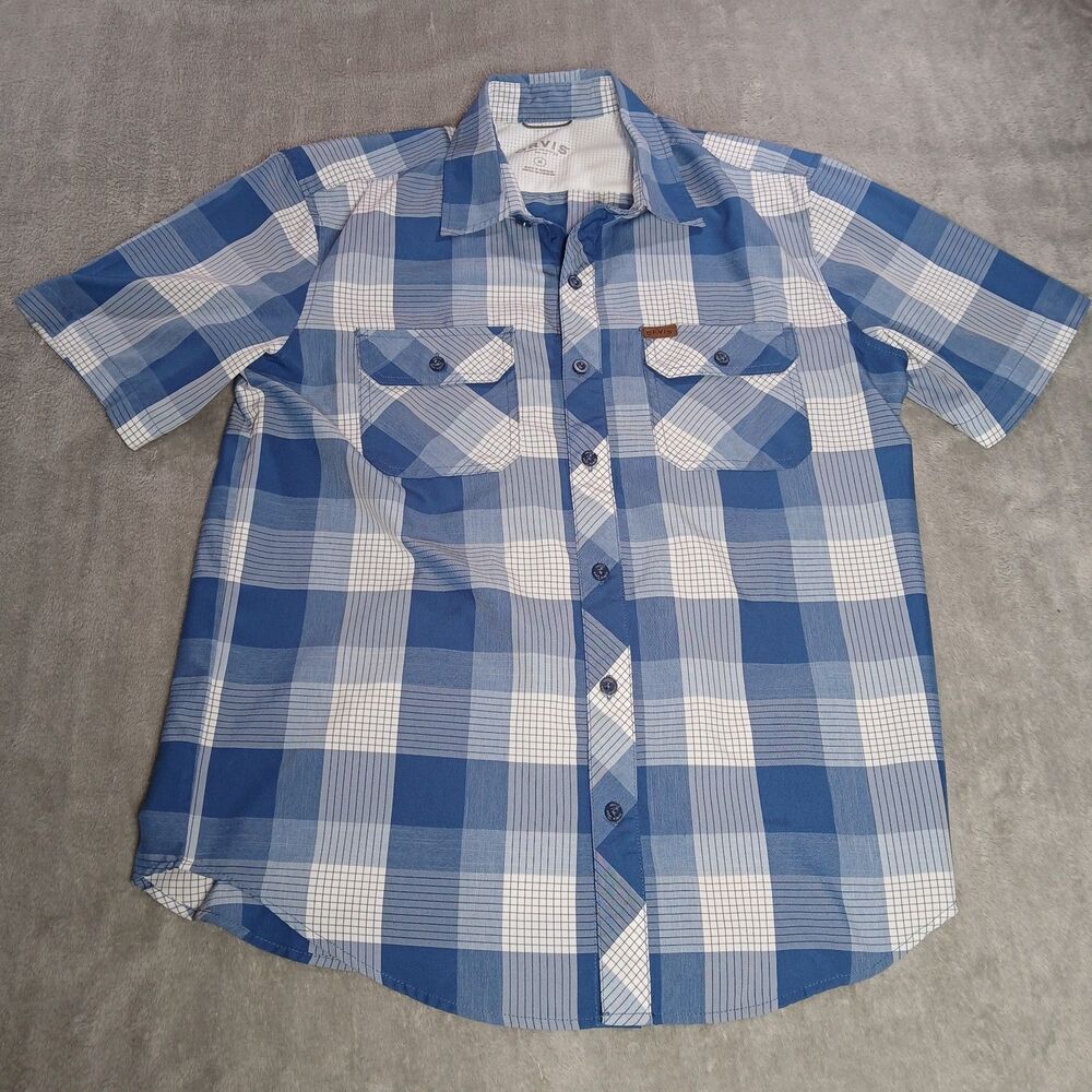 Orvis Classic Collection Mens Medium Blue Plaid Shirt Quick-Dry Quiet Outdoor M